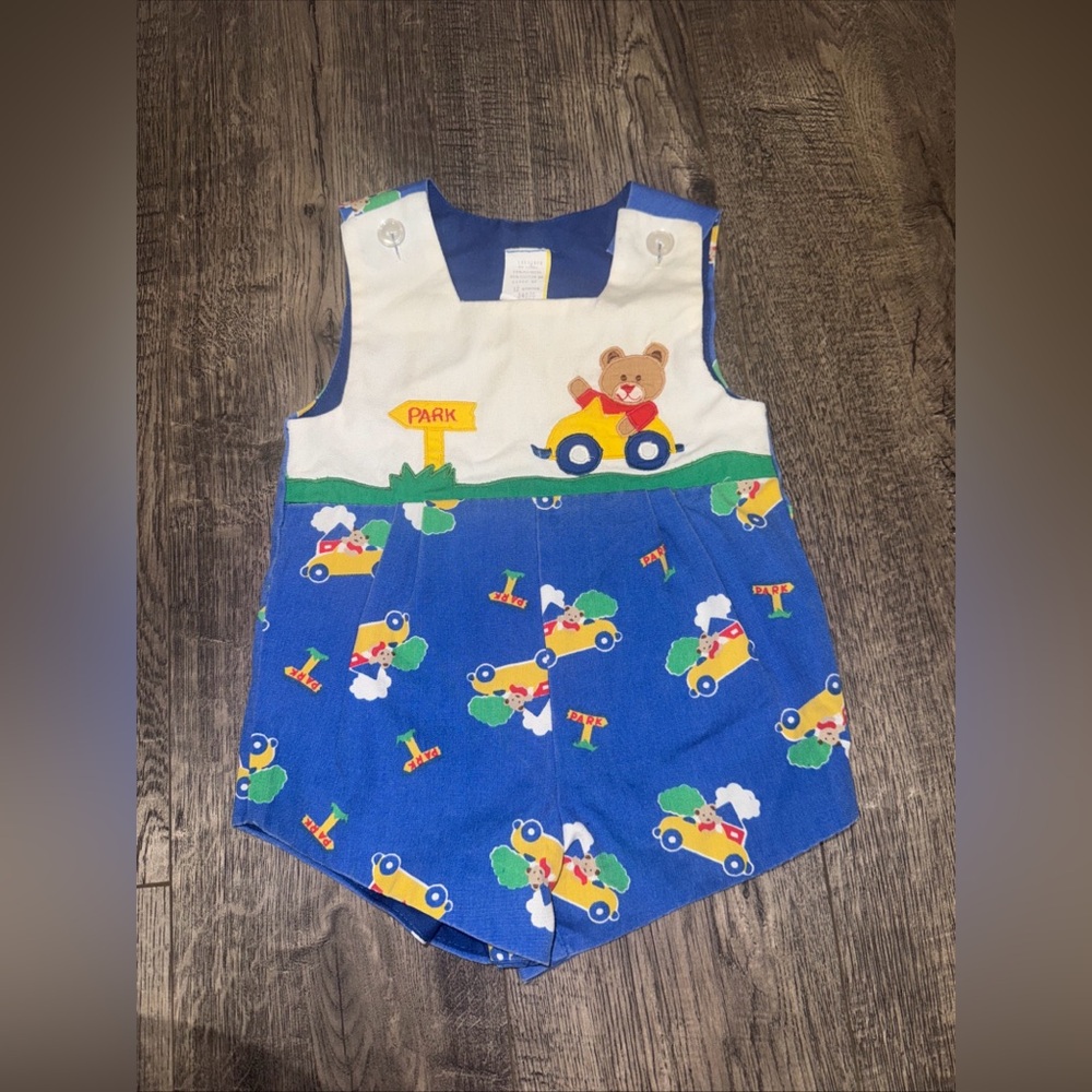 Vintage Baby Boys Outfit Bear Colorblock Colorful Park Car Summer 12 Months